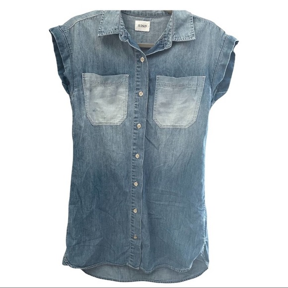 Hudson Jeans Dresses & Skirts - Hudson Chambray Distressed Button Down Shirtdress Blue Size XS